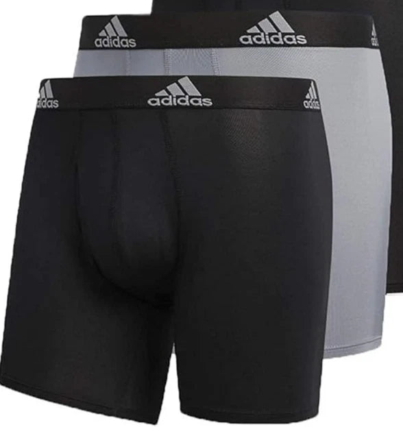 adidas Men's 2 Pack Performance Quick Dry Boxer Brief Underwear, BLACK-GREY, XL