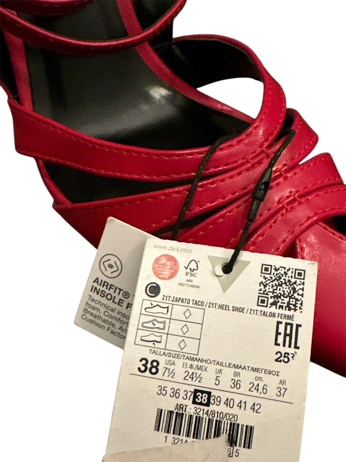 Zara Women Strappy Lace Up Pointed Toe High Heels, RED, 38
