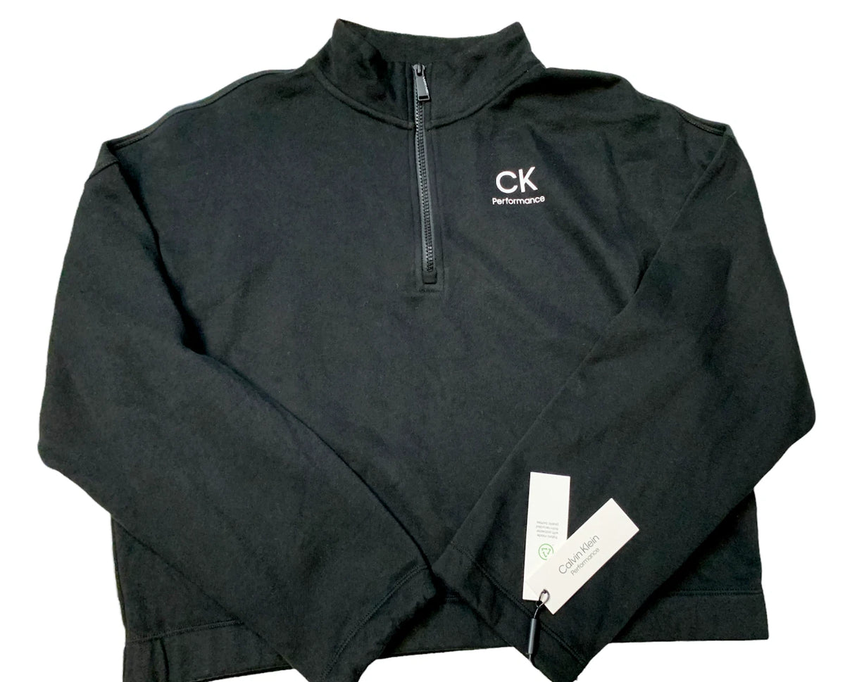 Calvin Klein Womens Cotton Long Sleeve 1/2 ZIP Sweatshirt, BLACK, XL