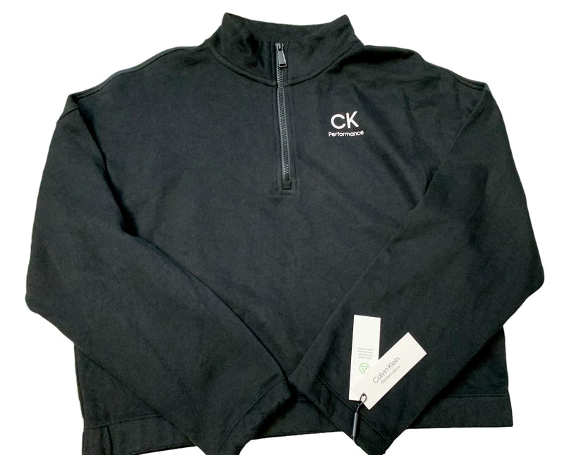 Calvin Klein Womens Cotton Long Sleeve 1/2 ZIP Sweatshirt, BLACK, XL