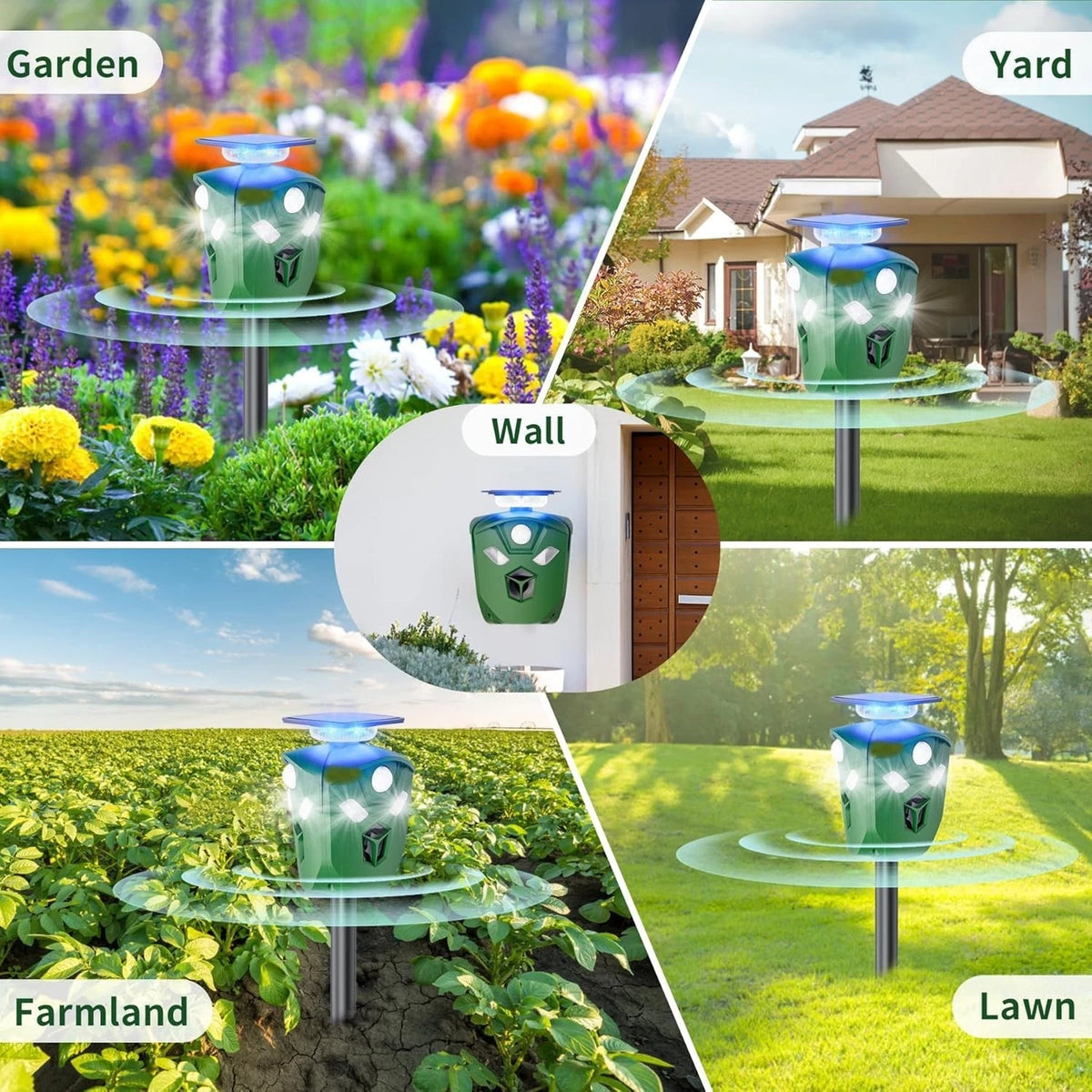 AR16 Pro Solar Ultrasonic Animal Repeller Outdoor 360° All Round Deer Deterrent