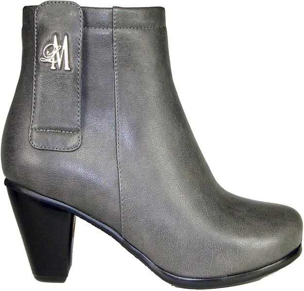 Llynda More Women's Faux Leather Comfortable Mid Heel Ankle Boot ( 10, Gray )
