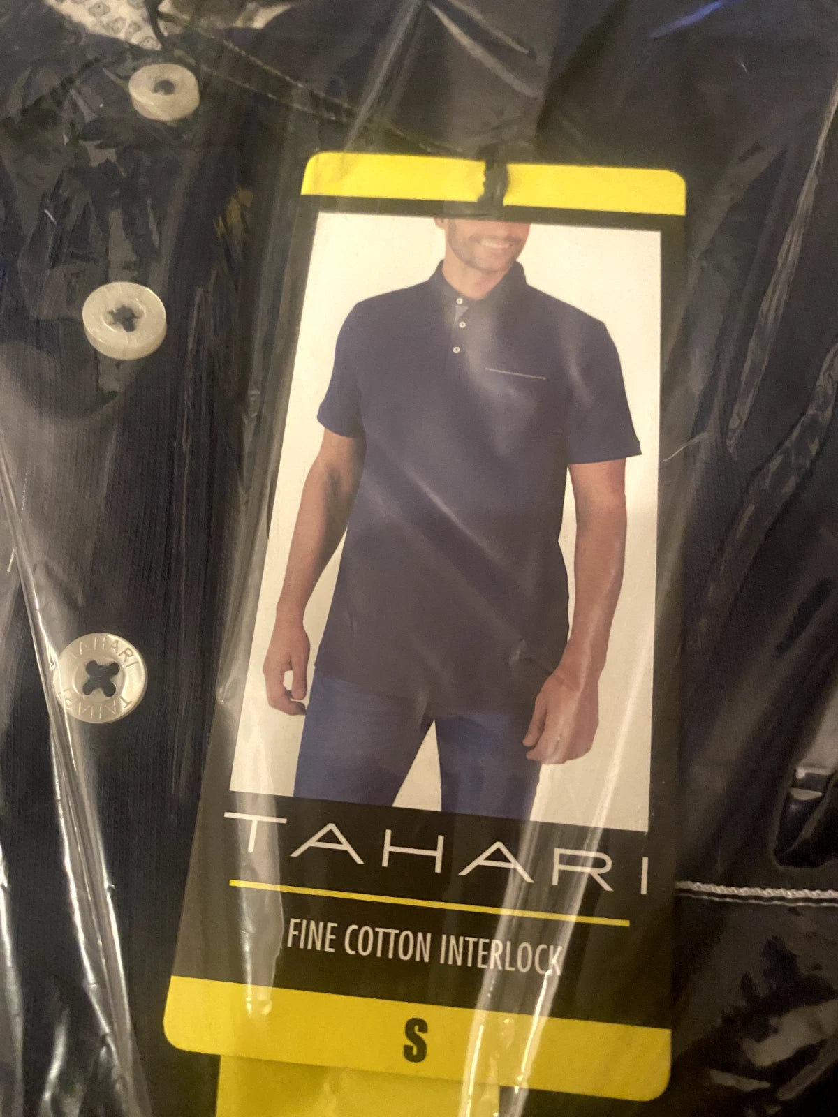 Tahari Men's Fine Cotton Interlock Short Sleeve Polo Shirt, NAVY, S