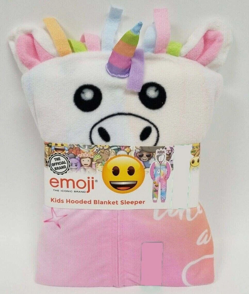 Emoji Girls Kids Hooded Blanket Sleeper, UNICORN HEARTS - SMILEY FACE, 4