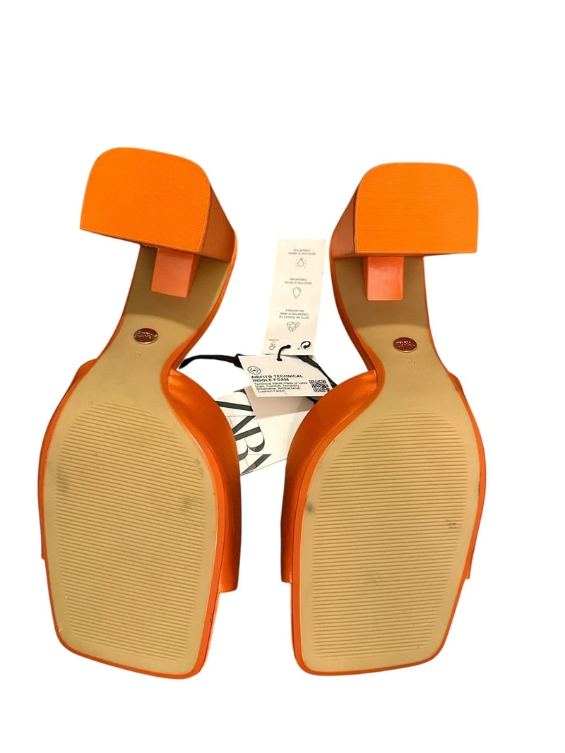 Zara Women Square Toe Heels, Orange Tan, 39-8
