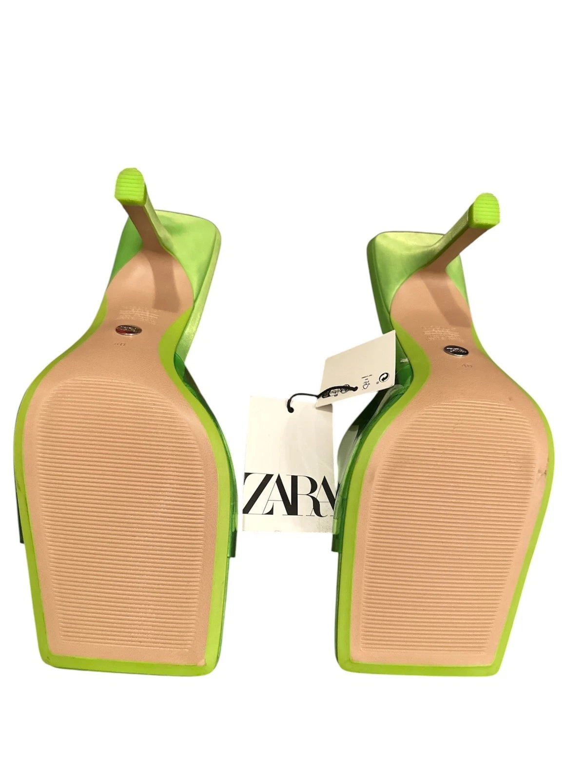 ZARA Women PVC Vinyl Satin Slides Mules Sandals, Lime Green, 40-9