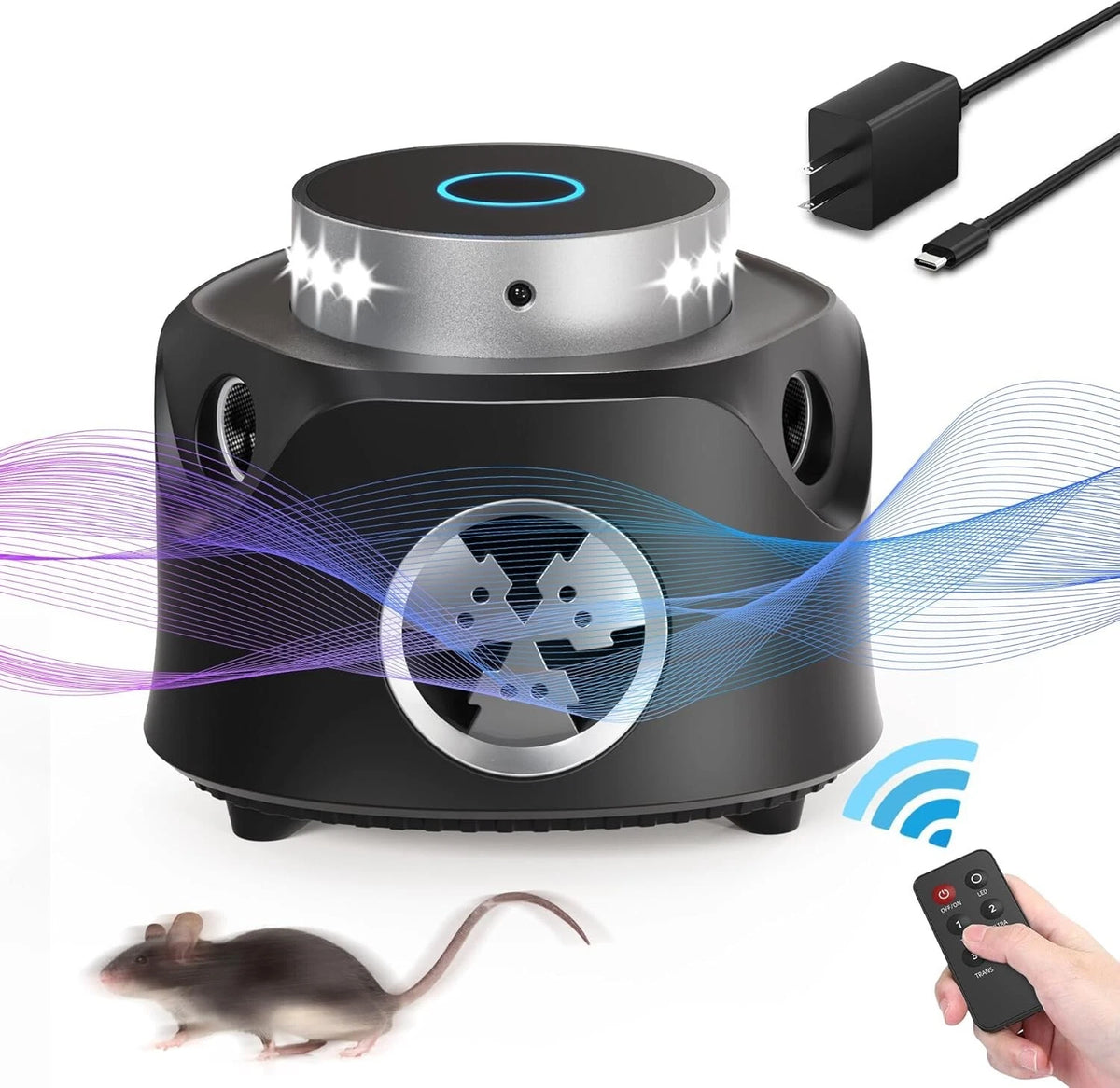 Ultrasonic Mouse Sentry 360° Mice Repellent Indoor Deterrent with 9 Strobe LEDs