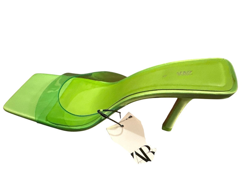 ZARA Women PVC Vinyl Satin Slides Mules Sandals, Lime Green, 40-9