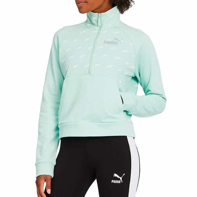 Puma Ladies' Half Zip Cropped Pullover W/ Front Pocket, GREEN, S