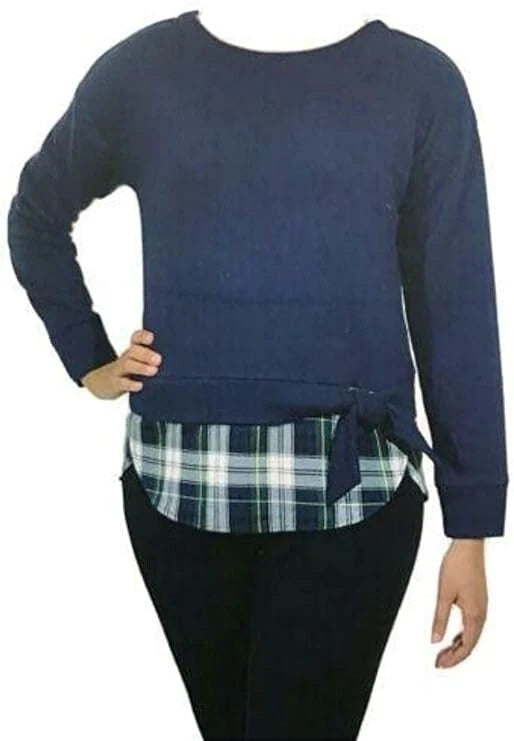 IZOD Women's Long Sleeve Tie-Front 2-Fer Sweatshirt, PEACOAT, L