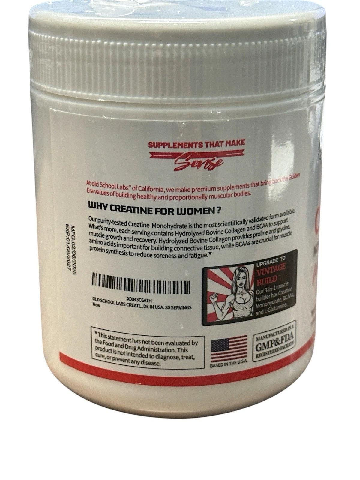 Old School Labs Creatine Monohydrate Powder for Women – 240g (30 Servings)