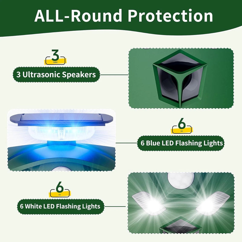 AR16 Pro Solar Ultrasonic Animal Repeller Outdoor 360° All Round Deer Deterrent