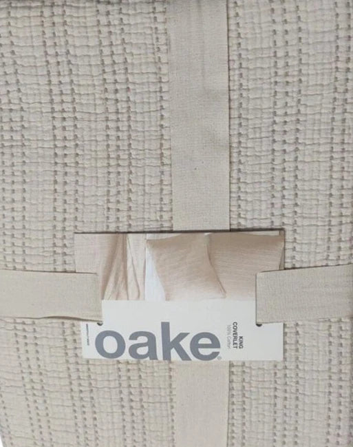 Oake Soft Contrast Stitch 100% Cotton Coverlet, Ivory, King MSRP $240