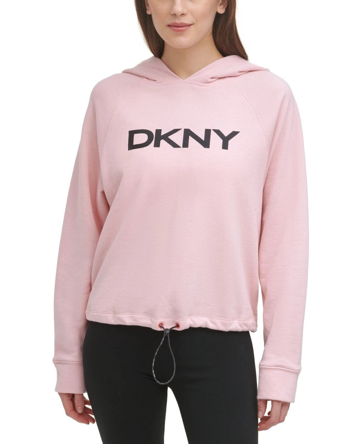 DKNY Womens Long Sleeve Drawstring-Hem Graphic Hoodie, Rosewater, Medium